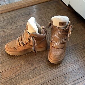 UGG Tan Plaid Lace-Up Boots